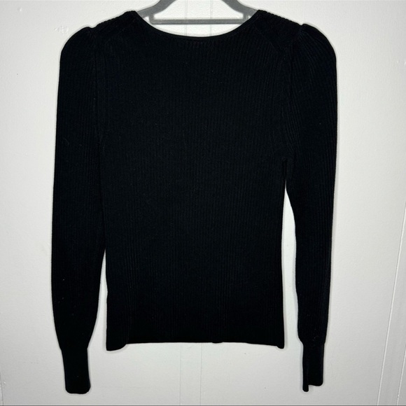 Everlane The Square Neck Long Puff Sleeve Ribbed Knit Sweater Top Black Small - Picture 3 of 9